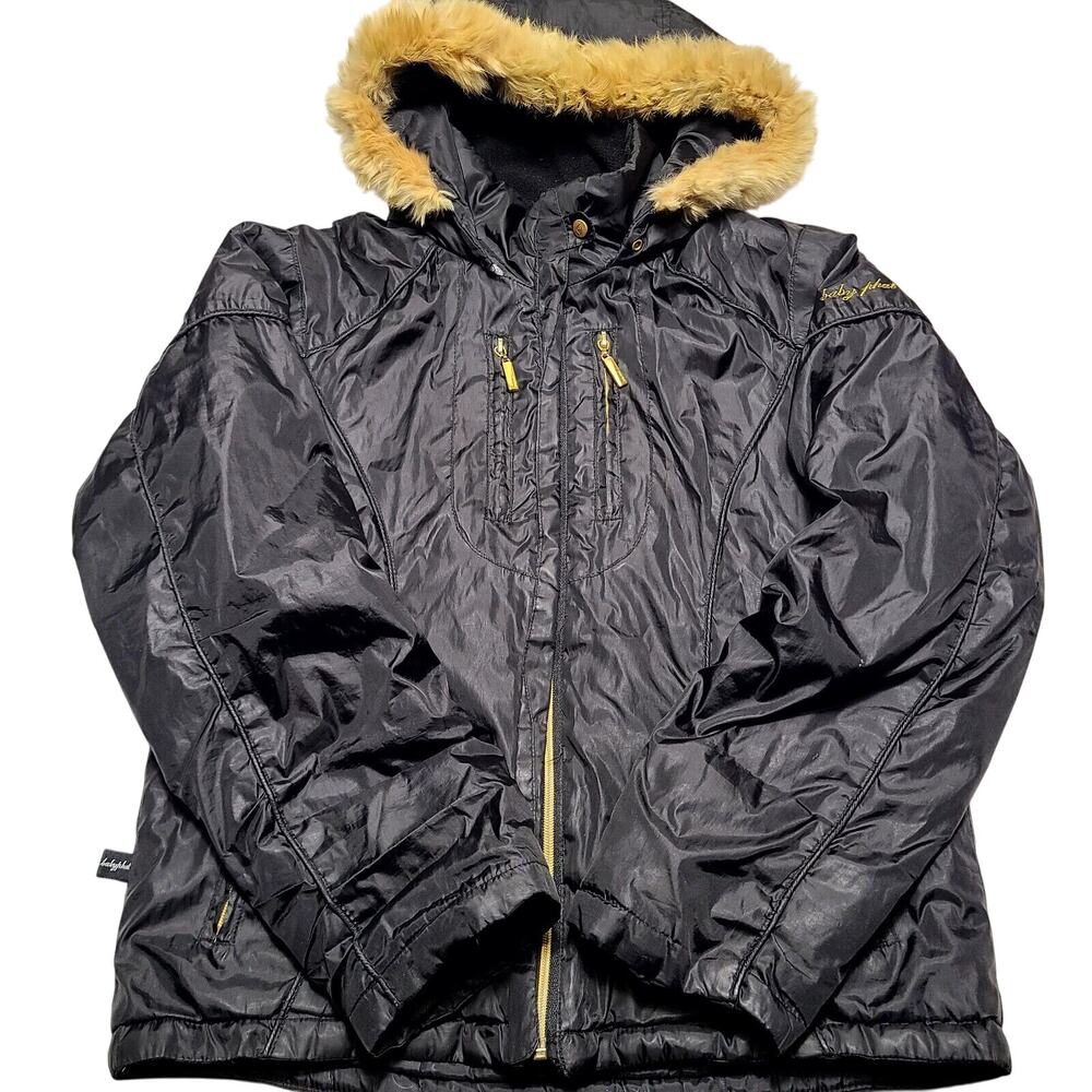 Vintage Baby Phat Women's Jacket Coyote Fur Lined Hood Size Small Black Y2K